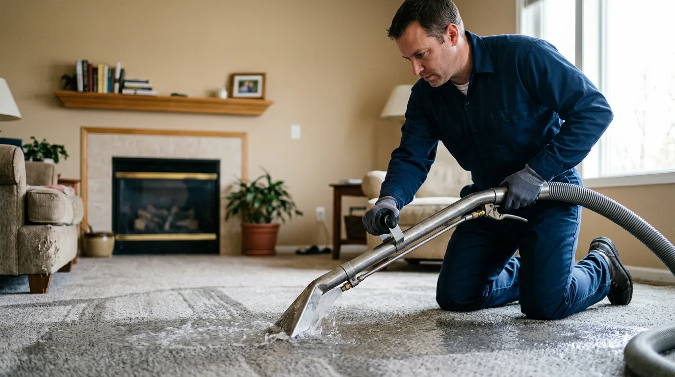 Water damage restoration technician working near Rhodes, IA